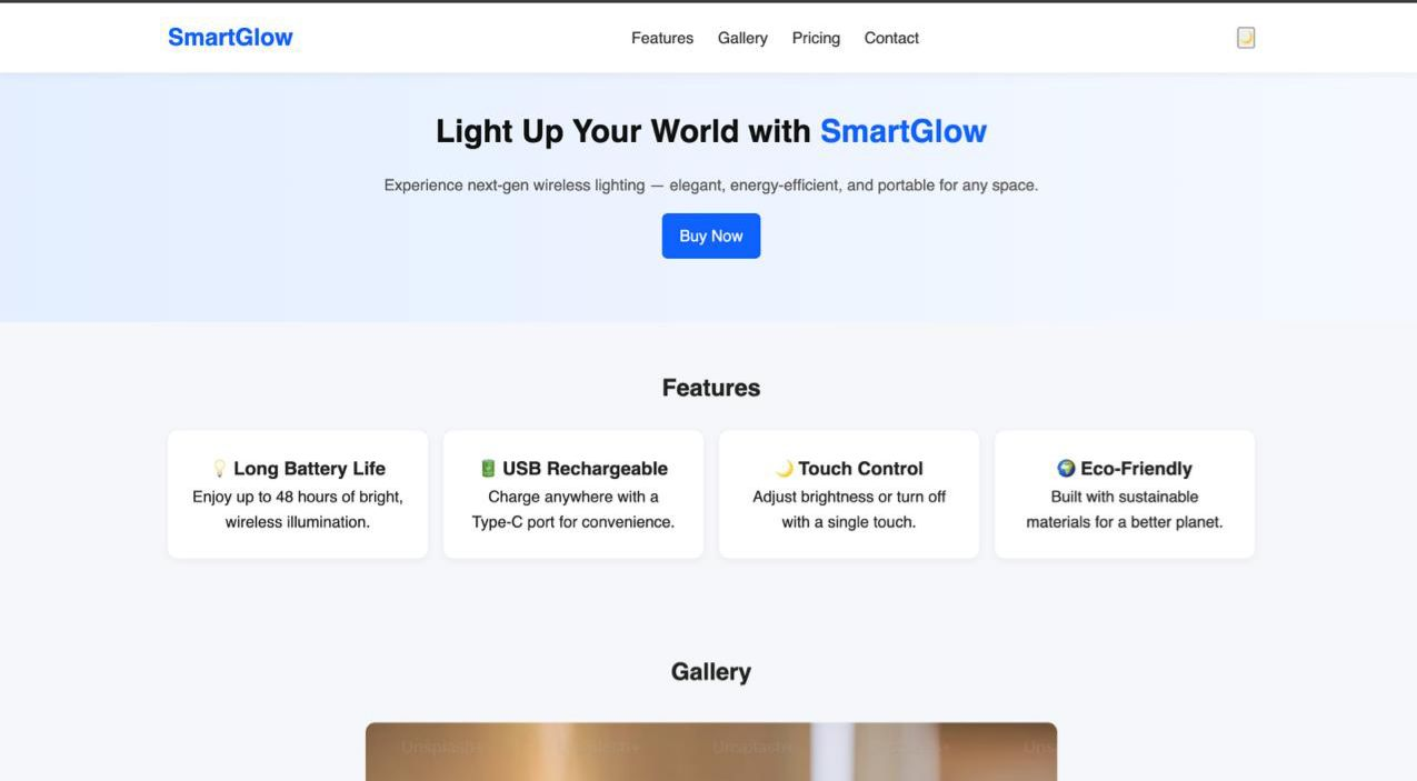 SmartGlow Landing Page